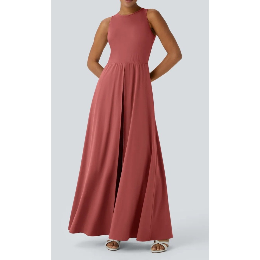 Breezeful Zipper Sleeveless Pocket Contrast Quick Dry Jumpsuit in Kapok Red NWT